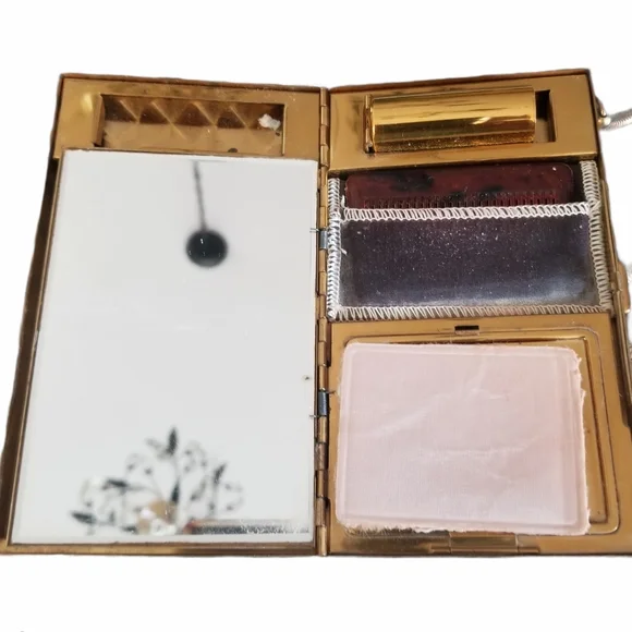 Vintage Antique Mother of Pearl Compact With Case